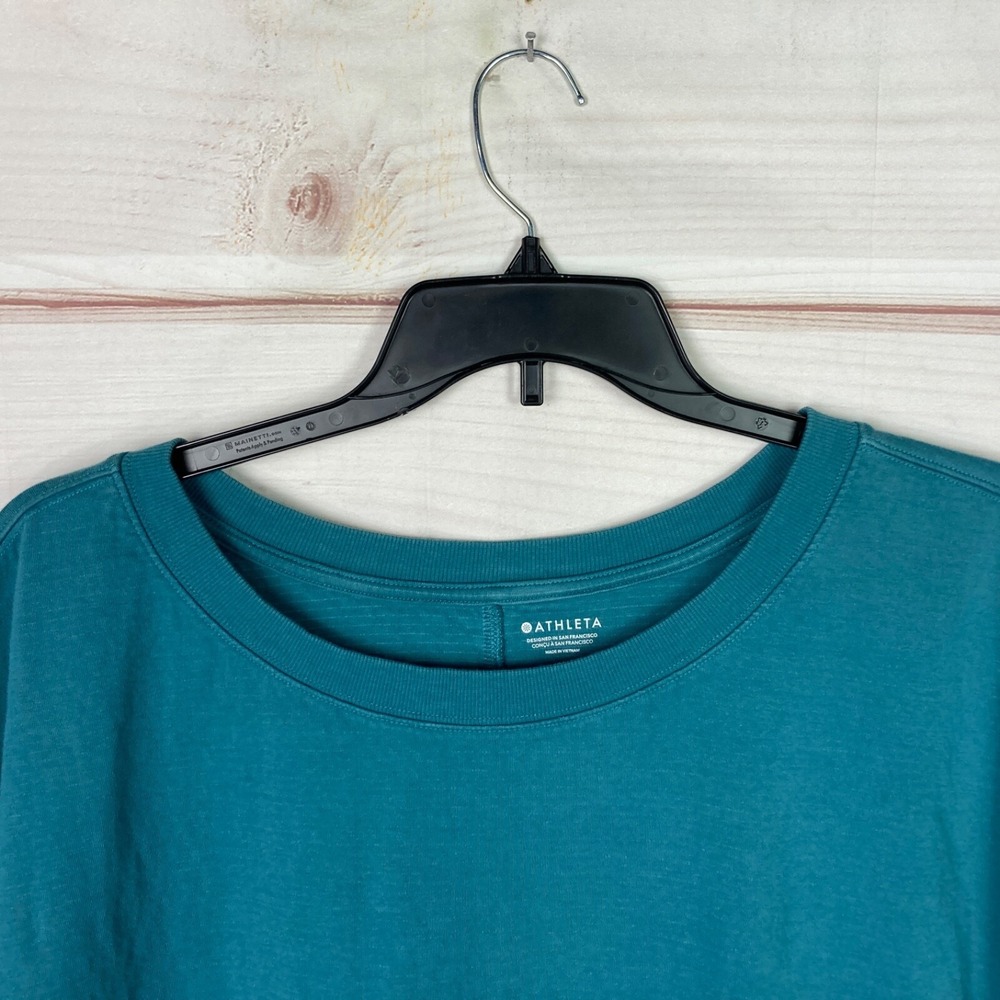 Athleta Top Womens 1X Green Sundown Shirred T-Shirt Short Sleeve Solid Knit - Picture 2 of 6